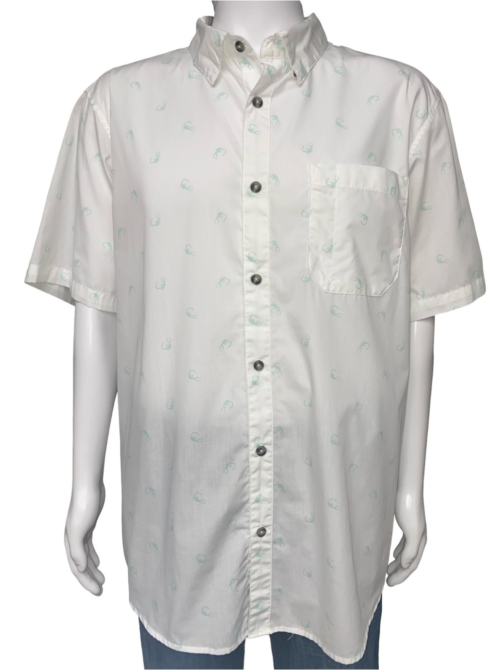 Magellan Outdoors Button Down Shirt XL White Fishing Print Short Sleeve